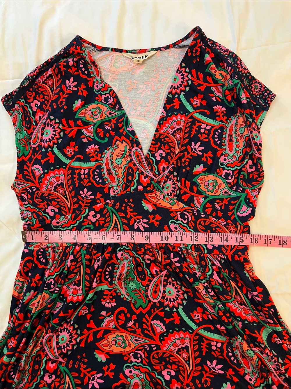 Boden Vanessa Navy Exotic Paisley D0867 Faux Wrap Jersey Knit Midi Dress US 10 - Picture 11 of 13